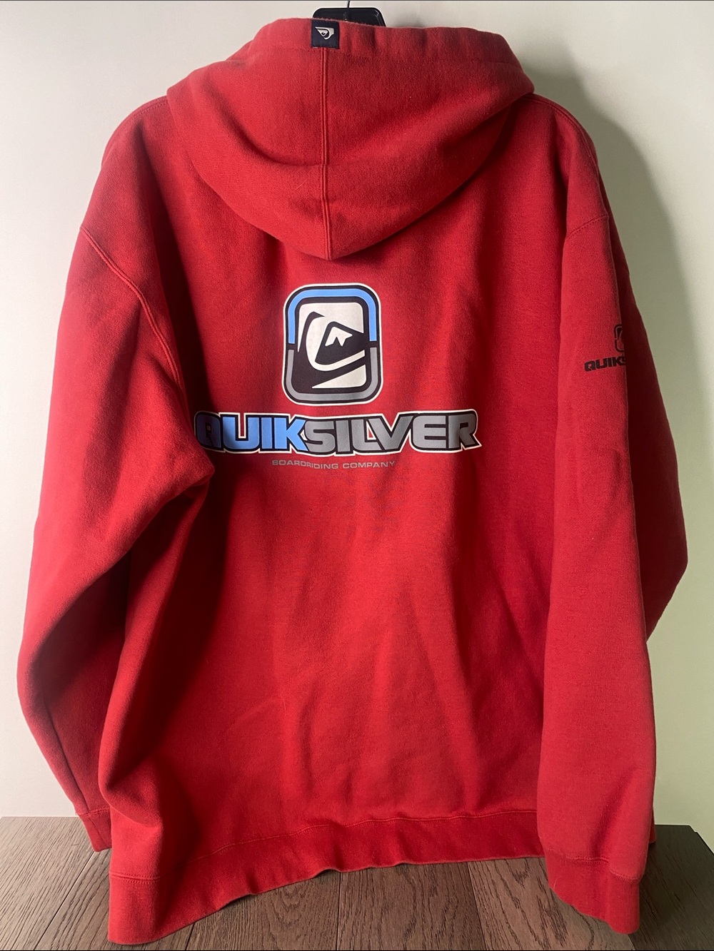 Vtg Quiksilver Men's XL Red Pullover Hoodie - Logo Fleece Sweatshirt - 1541 - Picture 9 of 11